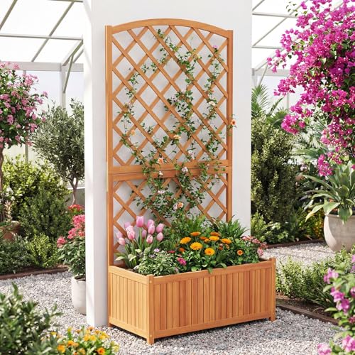 2 Pieces Wooden Raised Garden Bed with Trellis (2 Count)