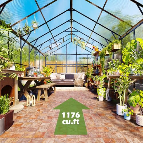 10x14 FT Polycarbonate Greenhouse with 4 Roof Vents (10*8.4*14FT)