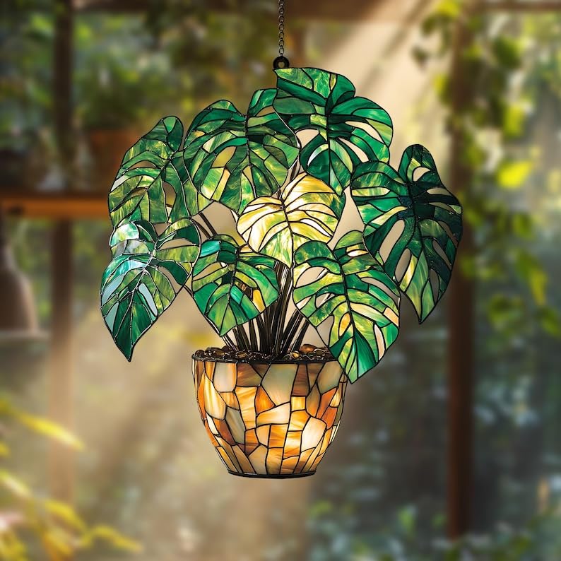 Monstera Leaves Acrylic Suncatcher Window Hanging Plant Mom Gift Garden Decor Plant Lover Gift (1-fba-ctm-evg-d581-g.1 / 4")