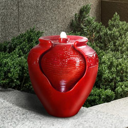 Outdoor Pot Fountain with LED Lights and Pump (Red)