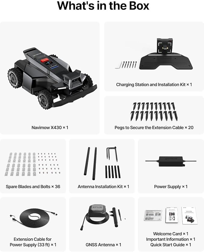 Segway Navimow X430 Robot Lawn Mower Wire Free, for up to 1 Acre, 4WD for 84% Slopes, Zero-Turn for Damage-Free Mowing, ORV-Tuned Lawnmower, MowMentum with 2 × 180W Motors, 0.75–4 in Cutting Height