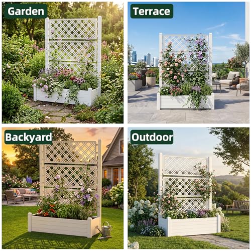 Raised Garden Bed with Trellis for Climbing Plants (Ashen / 43.43*18.27*59.29)