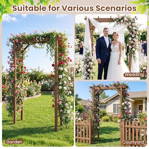 7FT Wood Garden Arbor Trellis (55''W x 85''H / Dark Brown)