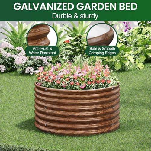 4 Pack Brown 2x2FT Round Corrugated Galvanized Steel Raised Garden Bed Outdoor (Brown / 2x2FTx10inch)