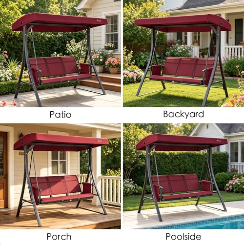 Brenda 3 Seat Outdoor Porch Swing Glider (Burgundy)
