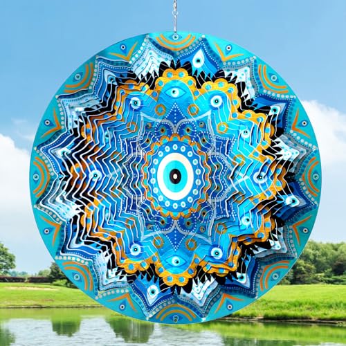 Wind Spinners Outdoor Mandala Peacock Evil Eye‌ (12in / 009-9blue)