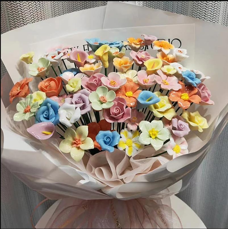 10PCS 3D Flower Ceramics Mosaic Tiles (3D Flower - Sky Blue)