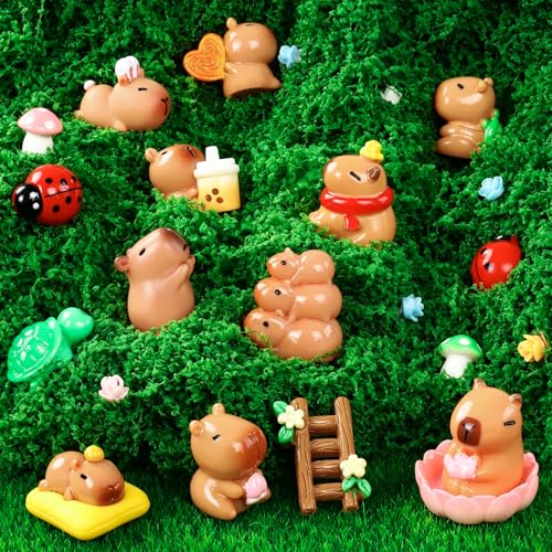 33 Pcs Mini Capybara Figurines 25 Style Adorable Resin Capybaras Miniatures Mini Capybara Cake Toppers Set for DIY Fairy Garden Car Dashboard Moss Landscape Home House Birthday Party Decor (33Pcs-Capybara)