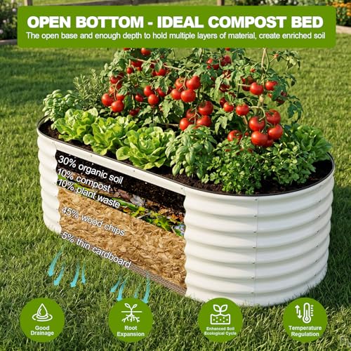 24" Tall Galvanized Raised Garden Bed Outdoor (Pearl White / 6×3×2ft (1 Pack))