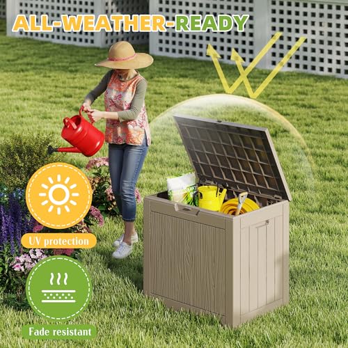 39 Gal Waterproof Outdoor Storage Box Resin Deck Box (Grey / 39 Gallon)