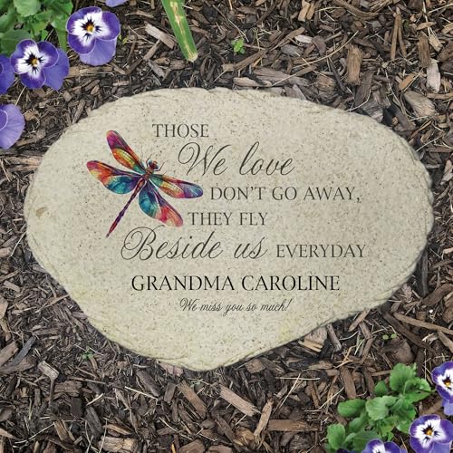 Personalized Memorial Garden Stone Dragonfly Those We Love Stay Beside Us Tribute (Dragonfly / Large)