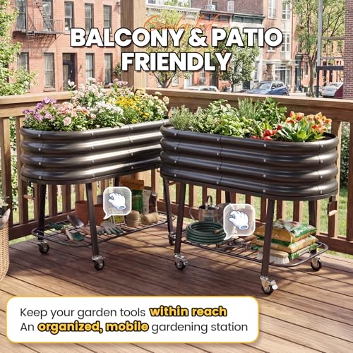 Large Raised Garden Bed with Legs Galvanized Elevated Planter Box 47.2x23.6x29.9 in for Backyard