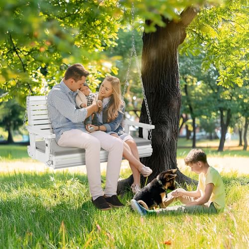 4 FT Heavy Duty Porch Swing with Cushion (White / 4 FT)