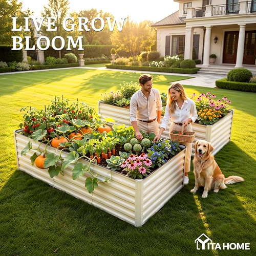 2pcs 8x4x2ft Large Raised Garden Bed Kit (Cream Yellow / 8x4x2ft 2pcs)