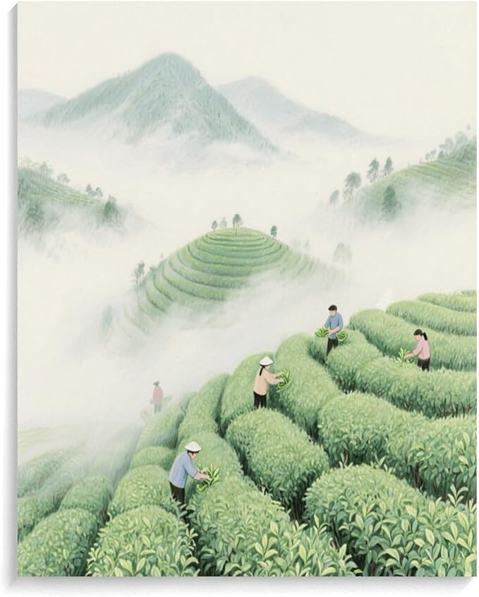 HGSKRENM Mountain Tea Garden Paint by Numbers Kit for Adults Beginners Adult Paint by Number Kits on Canvas DIY Acrylic Oil Paints Paintwork with Paintbrushes for Gift Home Wall Decor