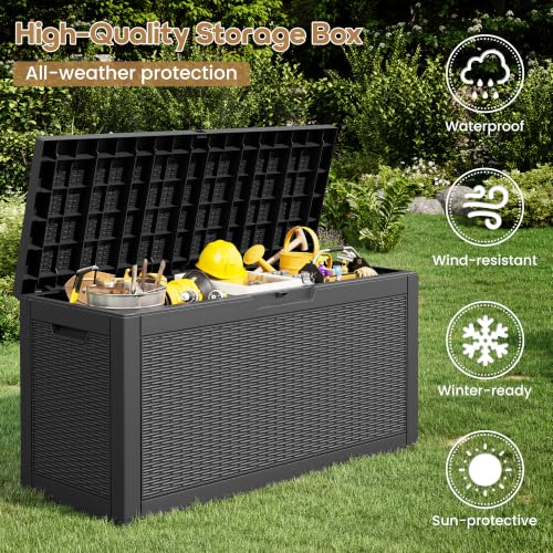 75 Gallon Outdoor Storage Box Waterproof Deck Box for Patio (Black / 75 Gallon)
