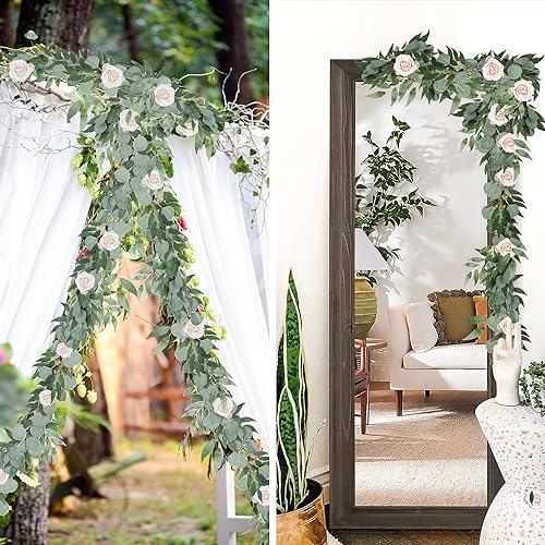 Artificial Silk Eucalyptus Vines Garland with Willow Leaves 2Pc 6Ft (2 Count)