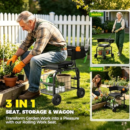 Garden Seat with Wheels (Black)