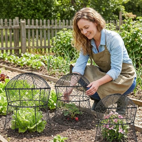 Garden Cloches for Plants 6 Pack Metal Plant Protectors from Animals Chicken Wire Cloche Updated Plant Cages for Outdoor Plants Vegetables Seedlings 13" D x 14" H (6 Pack)