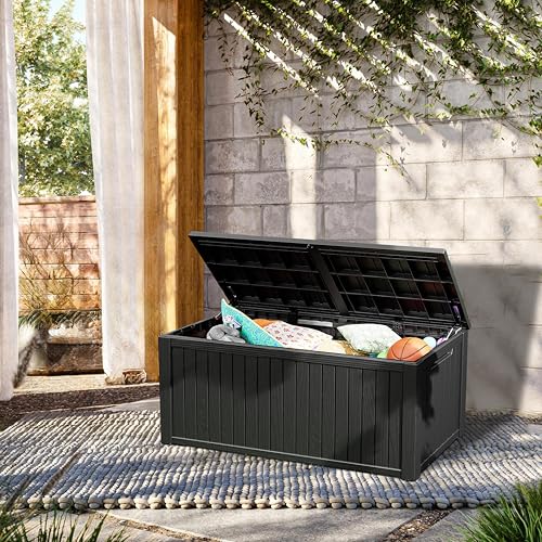 200 Gallon Deck Boxes Outdoor Waterproof (Black / 200 GAL)