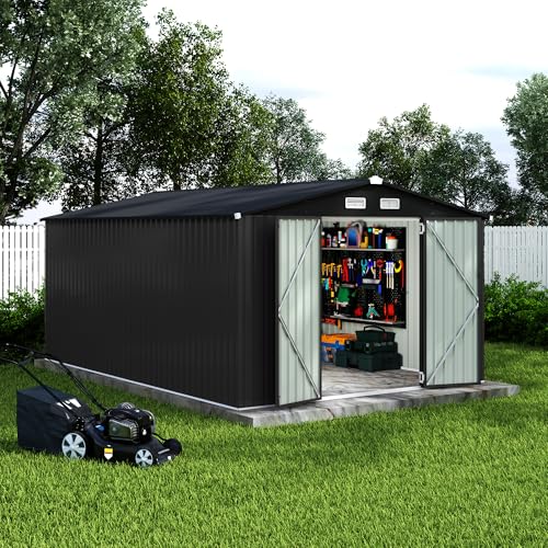 10X14 FT Metal Storage Sheds Outdoor (Gray / 10x14FT)
