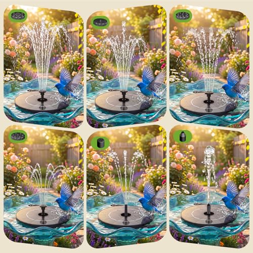 2.8W Solar Fountain Pump with 6 Nozzles & Ground Stakes 3.9ft Cord (2.8W-Cord / Black02)