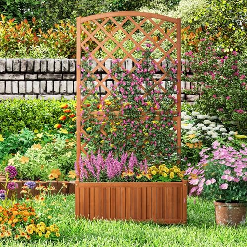 Solid Acacia Wood Planter Box with Trellis (Orange / 32"Lx16"Wx63"H)