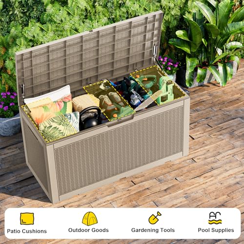 120Gal Outdoor Storage Box Waterproof Lockable Deck Box (Grey / 120Gal)