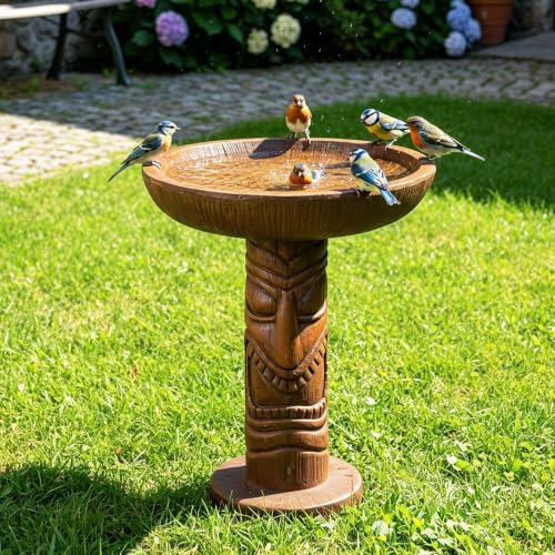 Tiki Bird Bath for Outdoor Garden (24.2" / Tiki Face)