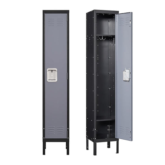 Yizosh Metal Lockers for Employees with Lock, Employees Locker Storage Cabinet with 1 Doors, Tall Steel Storage Locker for Gym, School, Office (Gray Black, 1 Door)