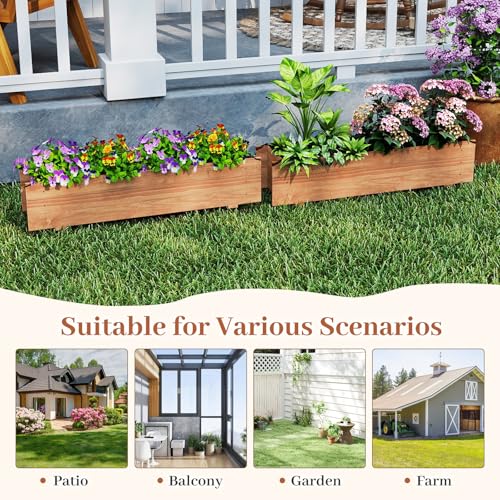 Wooden Raised Garden Bed with 4 Drainage Holes & Black Liner (Orange / 44” x 11” x 10”)