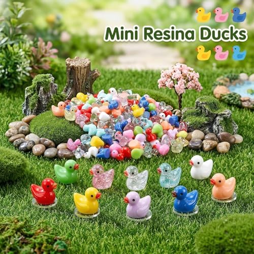 170 Pcs Mini Ducks Tiny Resin Ducks Glitter Little Animals Figurines Bulk for Micro Landscape Aquarium Ornaments Kit Dollhouse Decor Crafts Garden Accessories (Ducks / 170 Pcs)