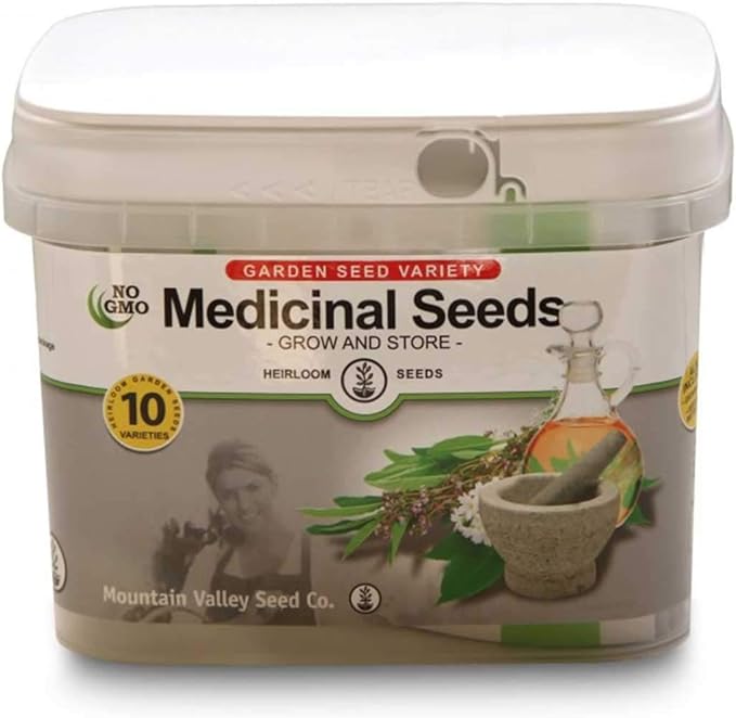 Survival Storage Medicinal Herb Garden Seeds - 10 Varieties - Over 25,000 Non-GMO Herbal Healing Seeds - Non-Hybrid, Open Pollinated - Long Shelf Life Emergency Seed Vault