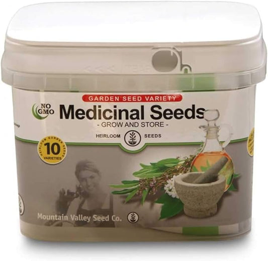 Survival Storage Medicinal Herb Garden Seeds - 10 Varieties - Over 25,000 Non-GMO Herbal Healing Seeds - Non-Hybrid, Open Pollinated - Long Shelf Life Emergency Seed Vault