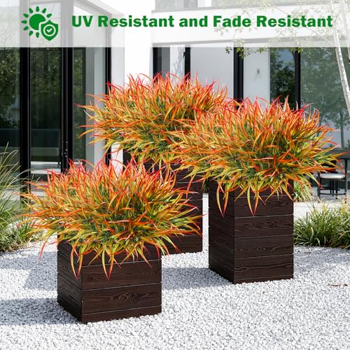12 Bundles Artificial Outdoor Plants UV Resistant Fake Grass Plants Faux Plastic Plants for Home Garden Spring Summer Decor (Green & Red / 12)
