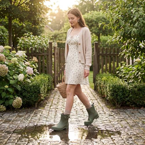 Women's Waterproof Short Rain Boots Ankle Rubber Garden Shoes