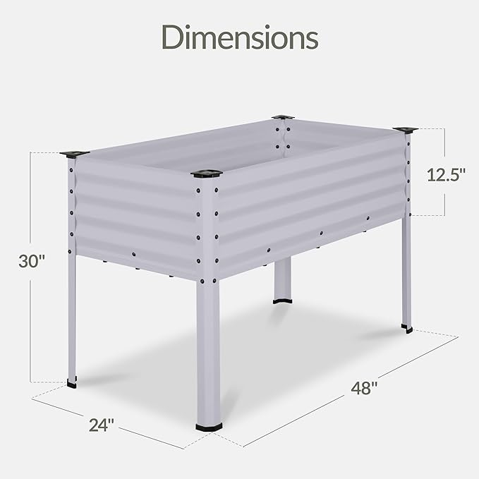 Best Choice Products 48x24x30in Galvanized Raised Garden Bed, Metal Elevated Planter Box, Vegetable Garden for Backyard, Patio, Balcony - Moonlight Gray