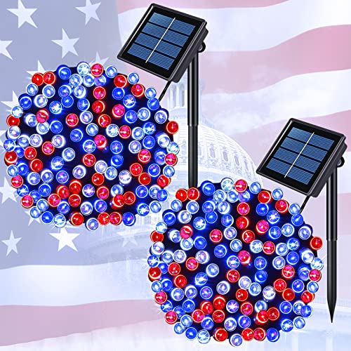 2 Pack Solar String Lights (Red White and Blue / 100LED*2)