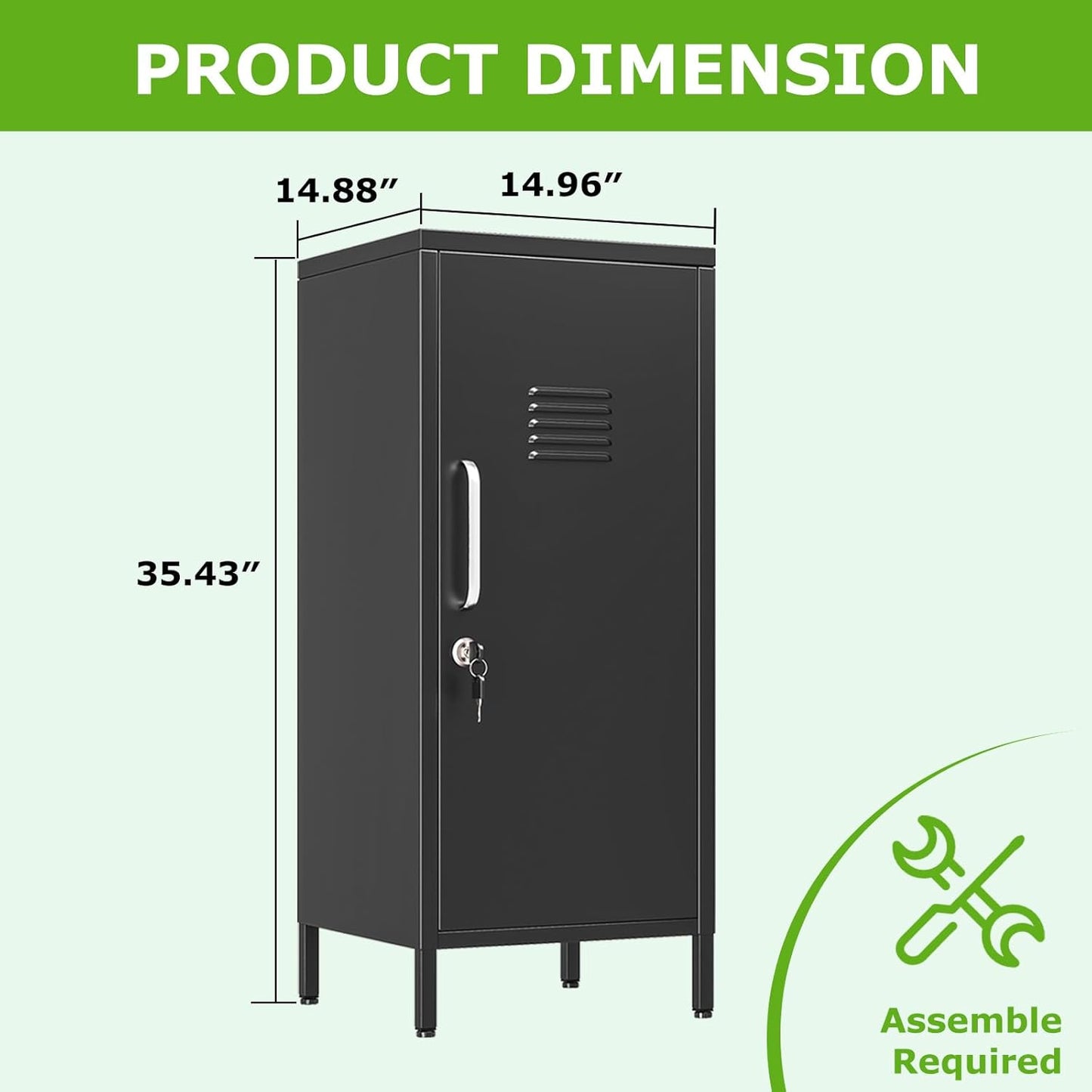 35" Metal Storage Locker, Lockable Employees Metal Locker with Door and Adjustable Shelves, Steel Locker for Home, School, Office, Gym (Black)