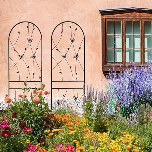 6 Pack Metal Garden Trellis 6FT Outdoor Garden Fence Rustproof Trellis for Climbing Plants Support Roses Flower Lawn Decoration (6 Count)