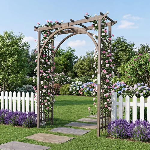 85" Wooden Garden Arch Trellis (63"W x 85"H / Dark Brown)