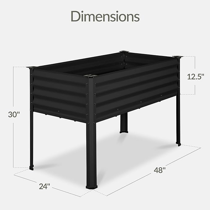 Best Choice Products 48x24x30in Galvanized Raised Garden Bed, Metal Elevated Planter Box, Vegetable Garden for Backyard, Patio, Balcony - Black