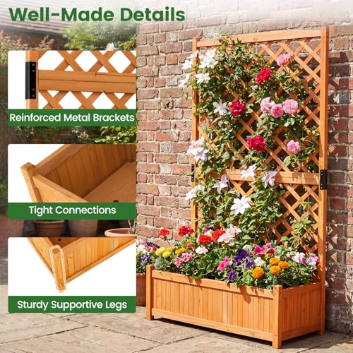 2 Pcs Raised Garden Bed with Trellis (Orange / 36"Lx18"Wx71"H)