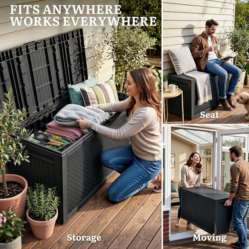 95 Gallon Large Outdoor Deck Box (Black / 90 Gallon Maze Pattern)