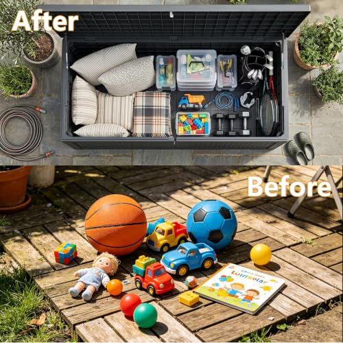 325 Gallon Outdoor Storage Box Waterproof Lockable Resin Deck Box Large (Black / 325 Gallon)