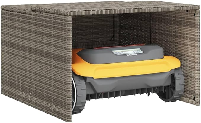 vidaXL Robot Mower Garage - Weather Protection for Robotic Lawn Mowers - Gray - Poly Rattan - 33.9"x35.4"x20.5"/22.4"