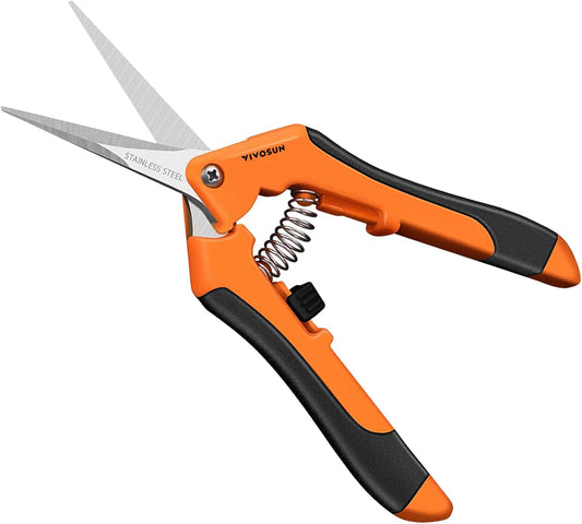 VIVOSUN 2-Pack 6.5 Inch Gardening Scissors Hand Pruner Pruning Shear with Straight Stainless Steel Blades Orange