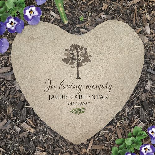Personalized Heart Memorial Garden Stone with Tree Design (Watercolor Tree / Heart)