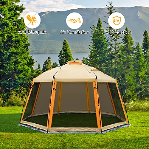 Screen House Tent 13 x 13 Ft Screened Mesh Net Wall Canopy (Beige-1 / 13'x13')