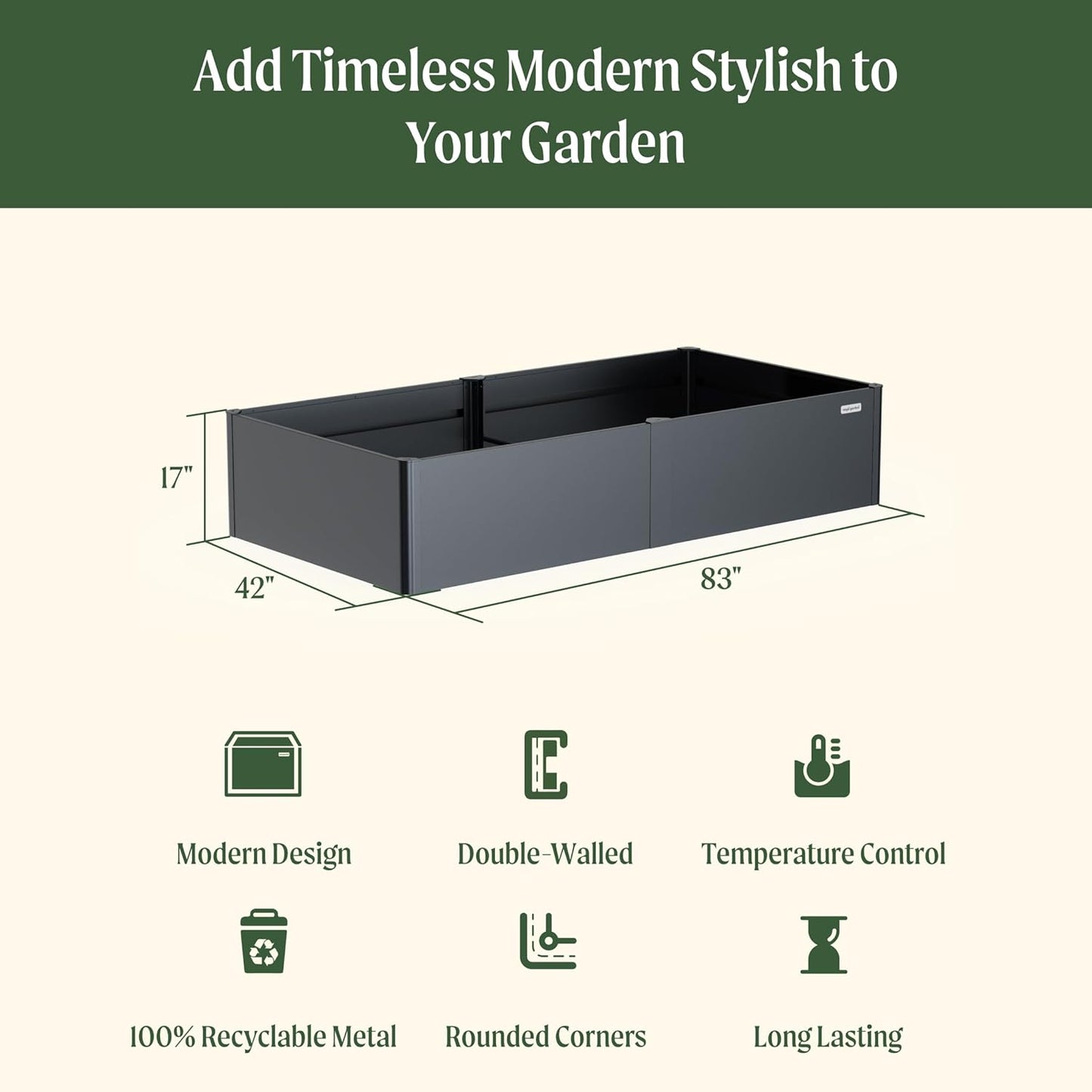 Vego garden Modern Raised Garden Bed 17" Tall 42" x 83" Heavy Large Metal Planter Box for Trees Plants Flowers Double-Walled Steel Planters for Commercial Residential Patio, Umber Brown